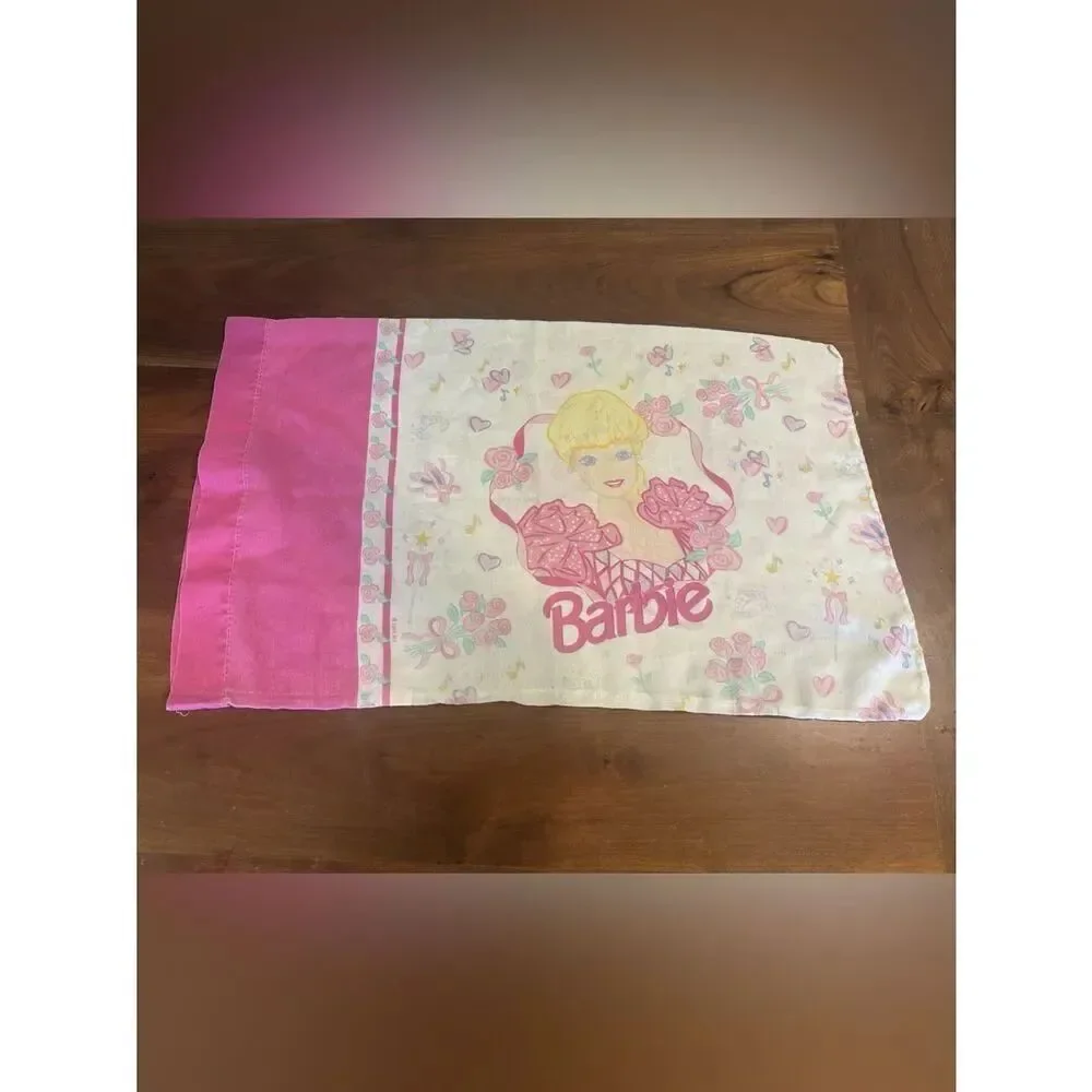 Barbie 1995 Standard Pillowcase Double Sided Pink Vintage 30”x 18.5”